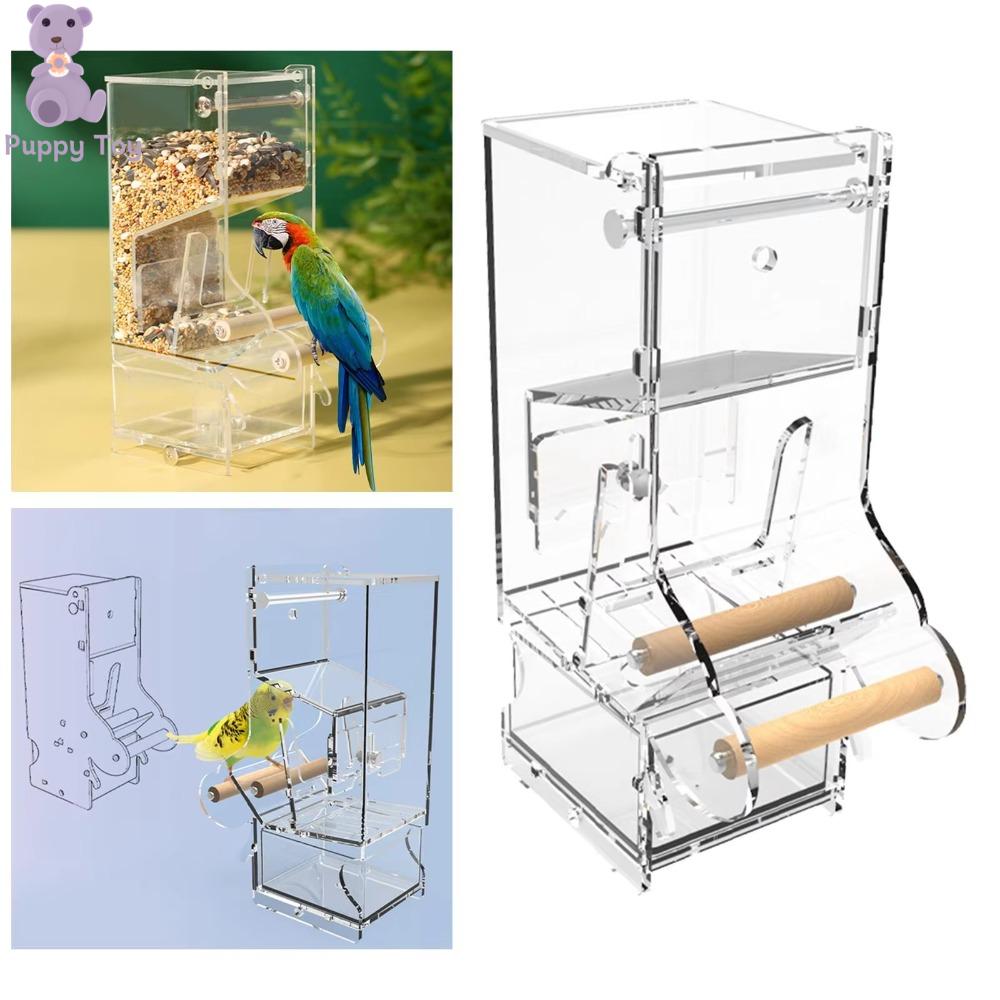 TESDFD Tốc độ cho ăn có thể điều chỉnh Máy cho chim ăn tự động Acrylic Có ngăn kéo phía dưới Dụng cụ cho vẹt ăn Phụ kiện lồng chim Chống Bắn Hộp đựng thực phẩm trong suốt Tất cả các kích cỡ chim