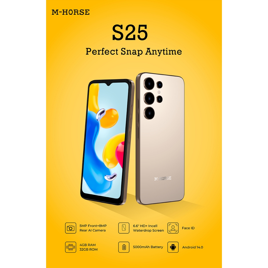 m-horse รุ่น S25 มือถือจอใหญ่ 6.6นิ้ว สมาร์ทโฟน รุ่นใหม่ รอม32GB แบตเตอรี่5000mAh สแกนใบหน้า ประกันศูนย์ไทย ราคา 1,990 บาท*ส่งฟรี