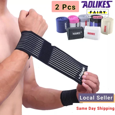 ( 1 Pair) AOLIKES 2 Pcs 40cm Wrist Band Men Women Elastic Bandage for Hand Wrist Strap Wrap Fitness Wristband Sport Gym Support Wrist Protector