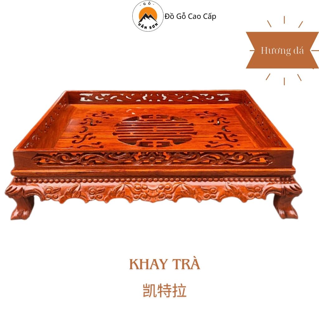 Khay trà chân quỳ gỗ hương đá - vs504