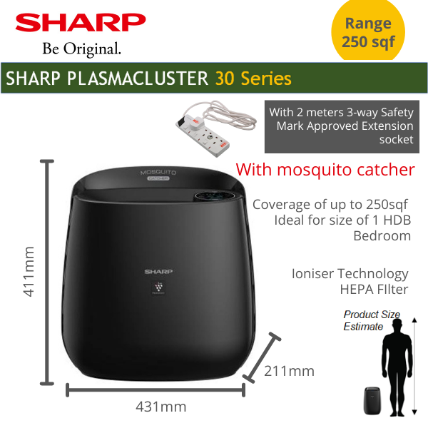 SHARP Air Purifier with ioniser and mosquito catcher for bedroom effective range 250 sqf Singapore