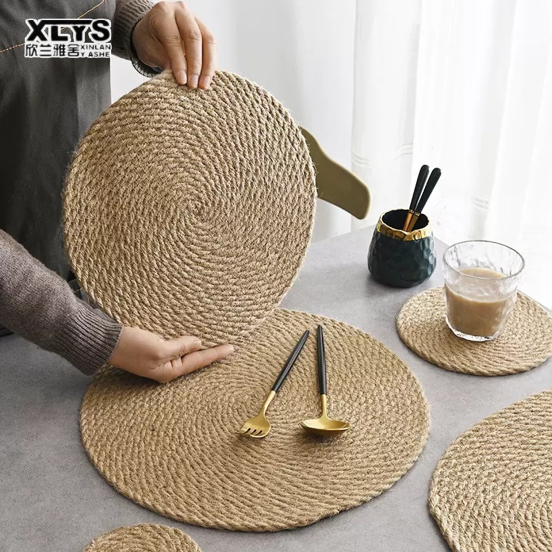 Anti-scalding placemat pot holder Tray pad Japanese linen woven insulation pad Dining table mat Bowl mat Household coasters ราคา 37 บาท*ส่งฟรี