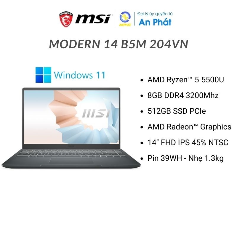 Bảng giá Laptop MSI Modern 14 B5M-204VN (AMD R5 5500U/8GB/512GB /14 FHD /Win11) Phong Vũ