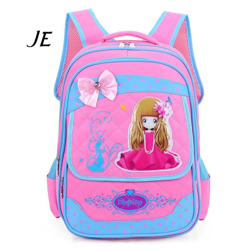 JE model baru Gaya Korea Kartun tas sekolah anak siswa sekolah dasar perempuan Laki-Laki kurangi beban pelindung tulang punggung Tas Ransel Tas 1-3-5 tahun