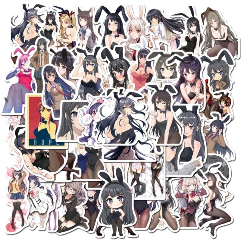 Set 10 30 50 sticker Bunny Girl anime hentai cô gái thỏ dán nón mũ bảo hiểm laptop vali sổ tay đàn g