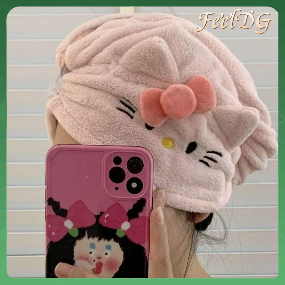 FEELDG Hút ẩm Mũ tóc khô Sấy khô nhanh Xin chào Kitty Mũ sấy tóc Dễ thương Dày hơn Mũ tắm Phòng tắm