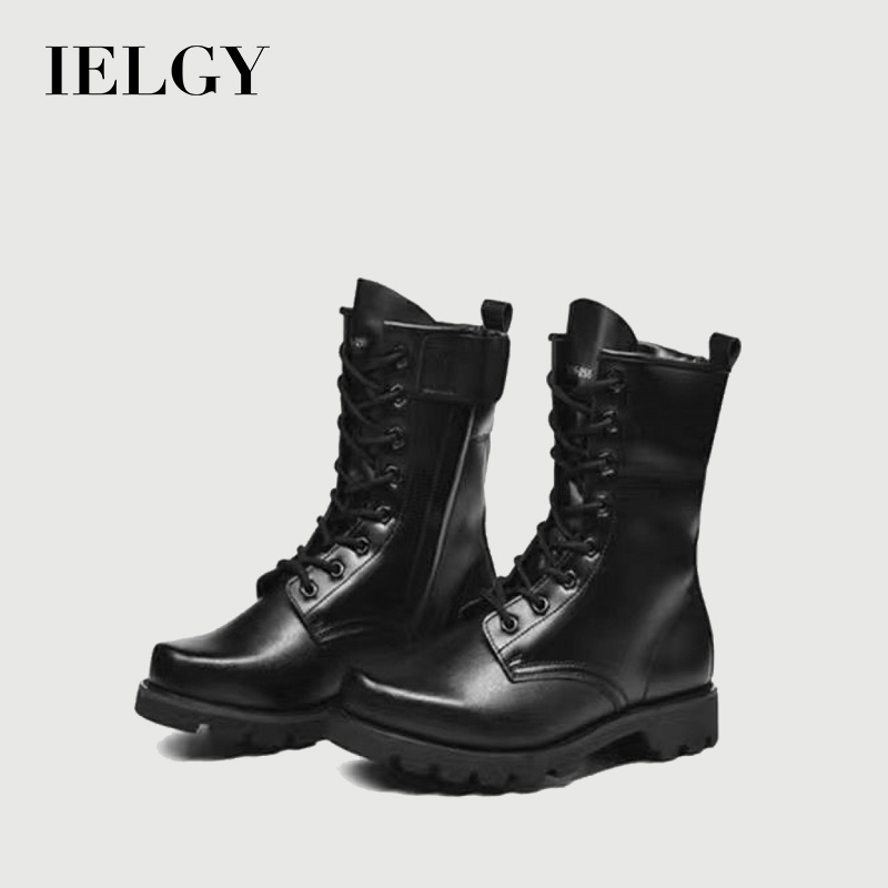 IELGY Men's Martin Boots Spring and Autumn Breathable Military Training Outdoor High-top Wear-resistant Mountaineering Shoes
