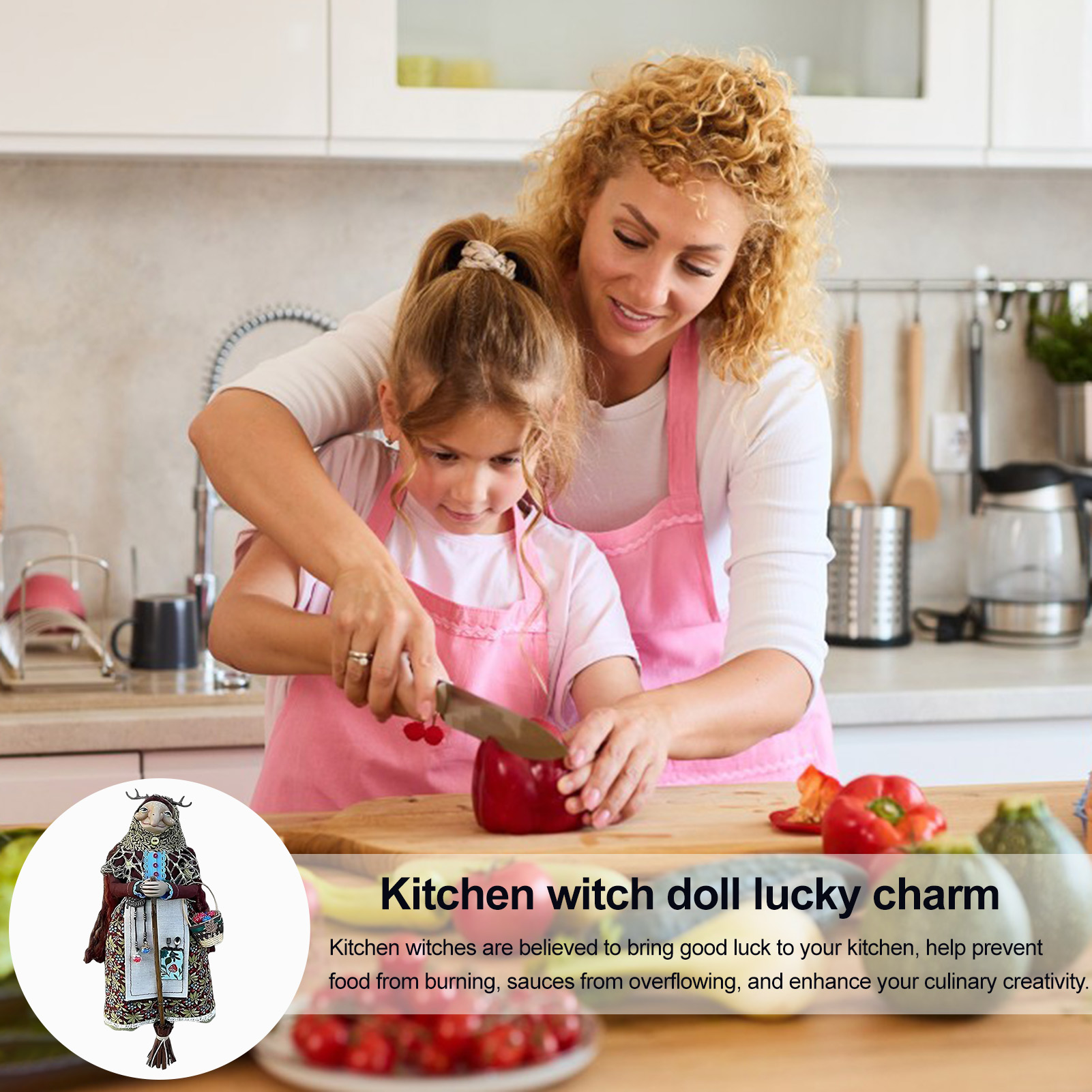 Kitchen Witch Figurine Cooking Witch Doll Handmade Kitchen Witch Doll Good Luck Cooking Witch Cloth Doll Decoration Vintage Home Office Ornament Mom Friends Gift 1/2pcs