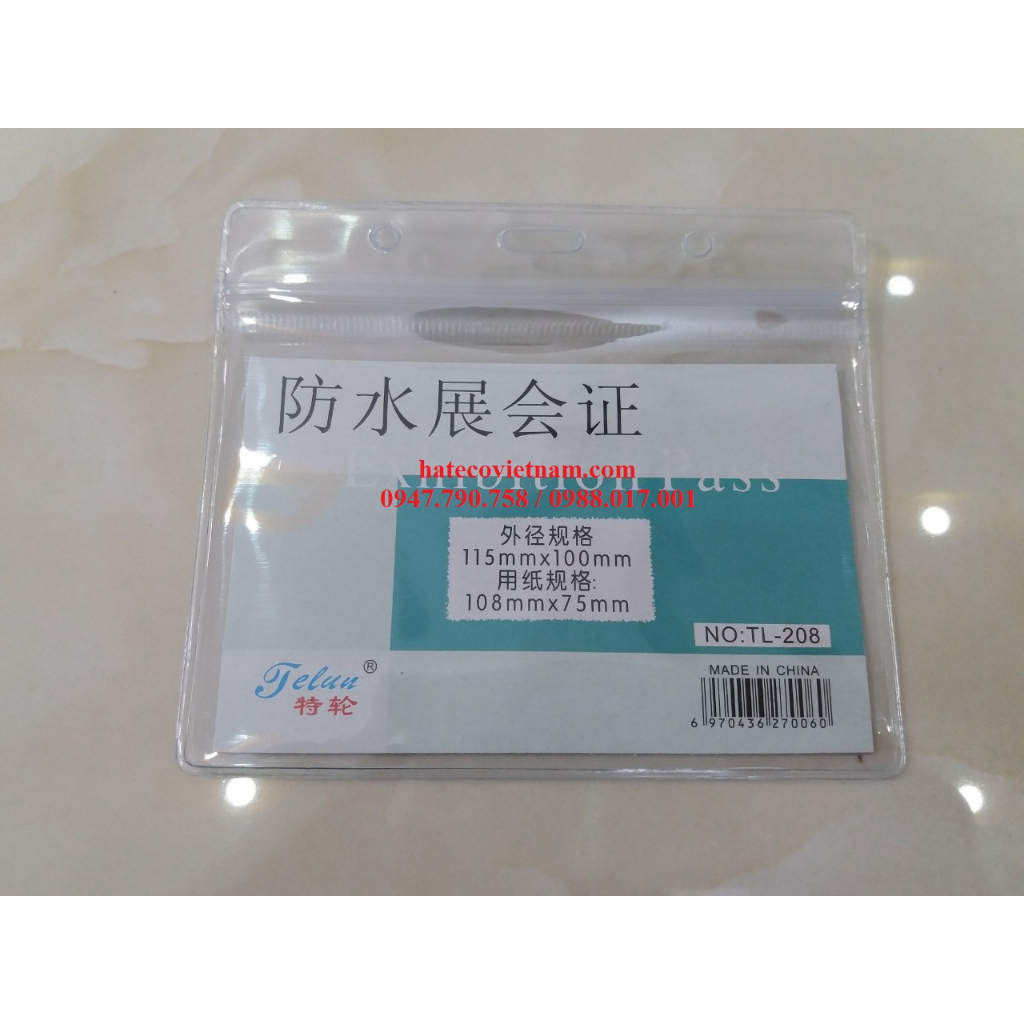 100 bao thẻ tên 208, ngang chống thấm nước, kt 115*100mm - thẻ đeo nhân viên - mặt thẻ đeo