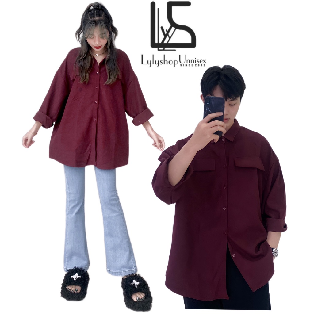 Áo sơ mi form siêu rộng Lylyshop Unisex chất nhung chéo lì dày dặn cho nam nữ dưới 80kg