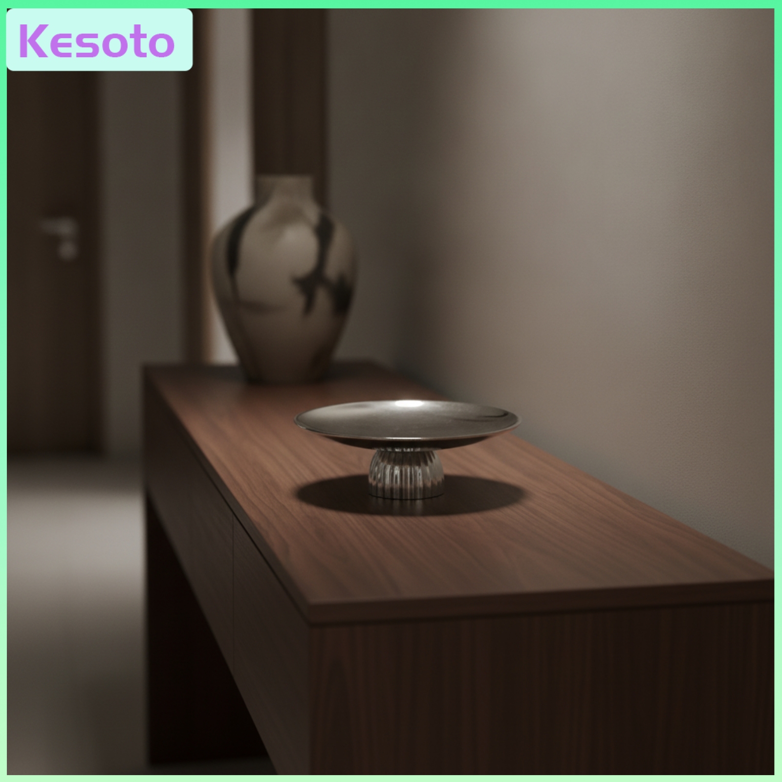 ชุดจานชามและแก้วน้ำบนโต๊ะอาหาร Kesoto ถาดอะลูมิเนียมกลมชุบไฟฟ้า ถาดฐานสีเงิน อเนกประสงค์แบบเตี้ยสำหรับตกแต่งมุม ราคา 6,163 บาท*ส่งฟรี