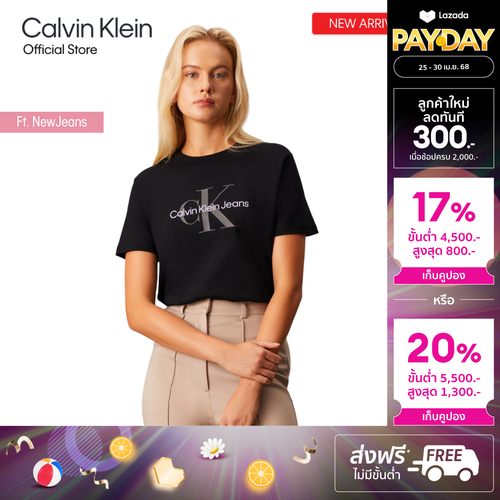 CALVIN KLEIN Women's Regular Fit Monogram Logo Crew Neck T-Shirt Model 40WL259 UB1 - ฺBlack ราคา 2,310 บาท*ส่งฟรี