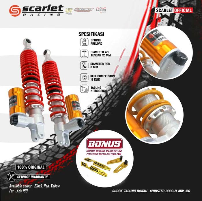 SCARLET RACING SHOCK TABUNG BAWAH ADJUSTER 9002 R MOTORCYCLE ADV 150 BLACK Harga 1,525,000 rupiah*Gratis Ongkir