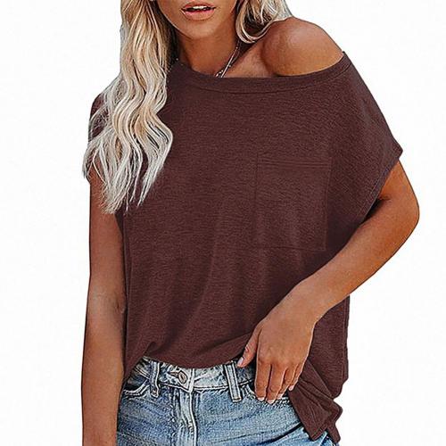 [Ifgg] Màu Trơn Tay Ngắn Áo Thun Nữ Hở Vai Áo Phông Cổ Tròn cho áo chui đầu nữ Tees Top Femme Áo phô