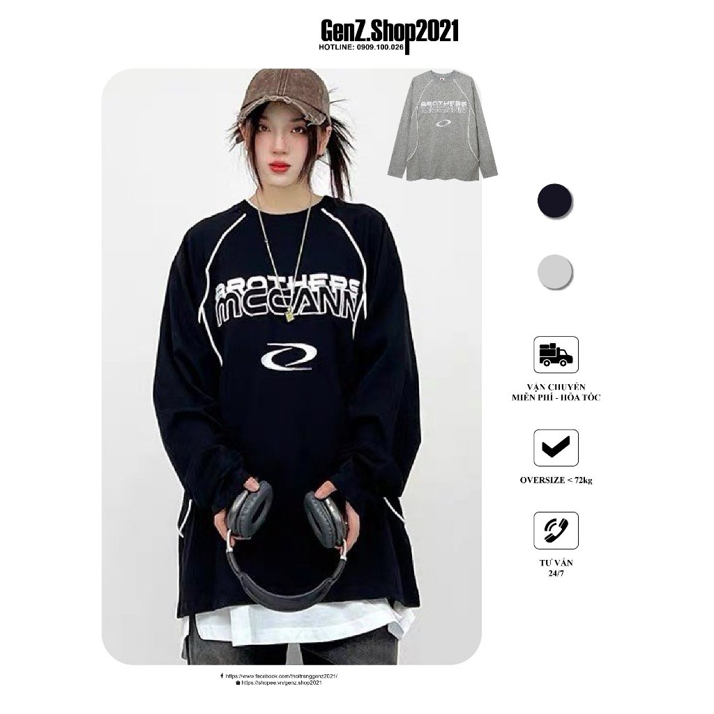 Áo thun tay dài mcca cá tính nam nữ áo cặp oversize<75kg
