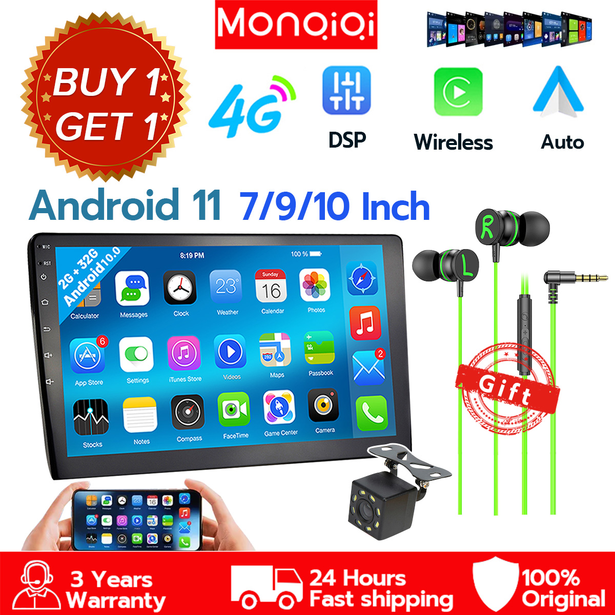 Mono.Io.I Head Unit Android 9 Inch Cheap Car Tv 4+32g Android Head Unit for All Double Din Cars 7/9/10 Inch Android 11 Car Radio Multimedia Player Gps Harga 598,000 rupiah*Gratis Ongkir