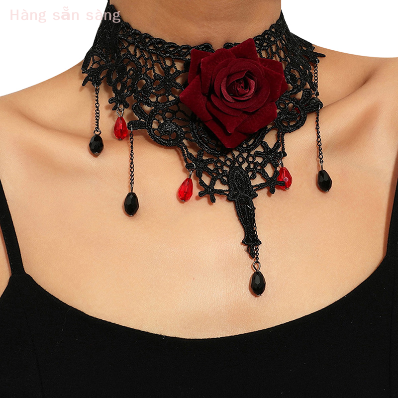 【COD Hàng sẵn sàng】 Hoa cổ điển quyến rũ Mặt Dây Chuyền Choker Vòng cổ cho phụ nữ Gothic ren tua xương đòn chuỗi Đồ trang sức