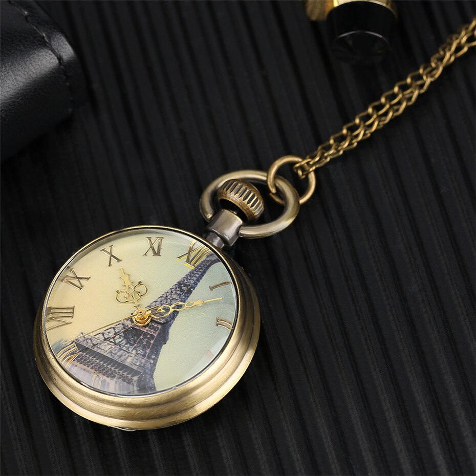 Antique Eiffel Tower Dial Quartz Pocket Watch 09
