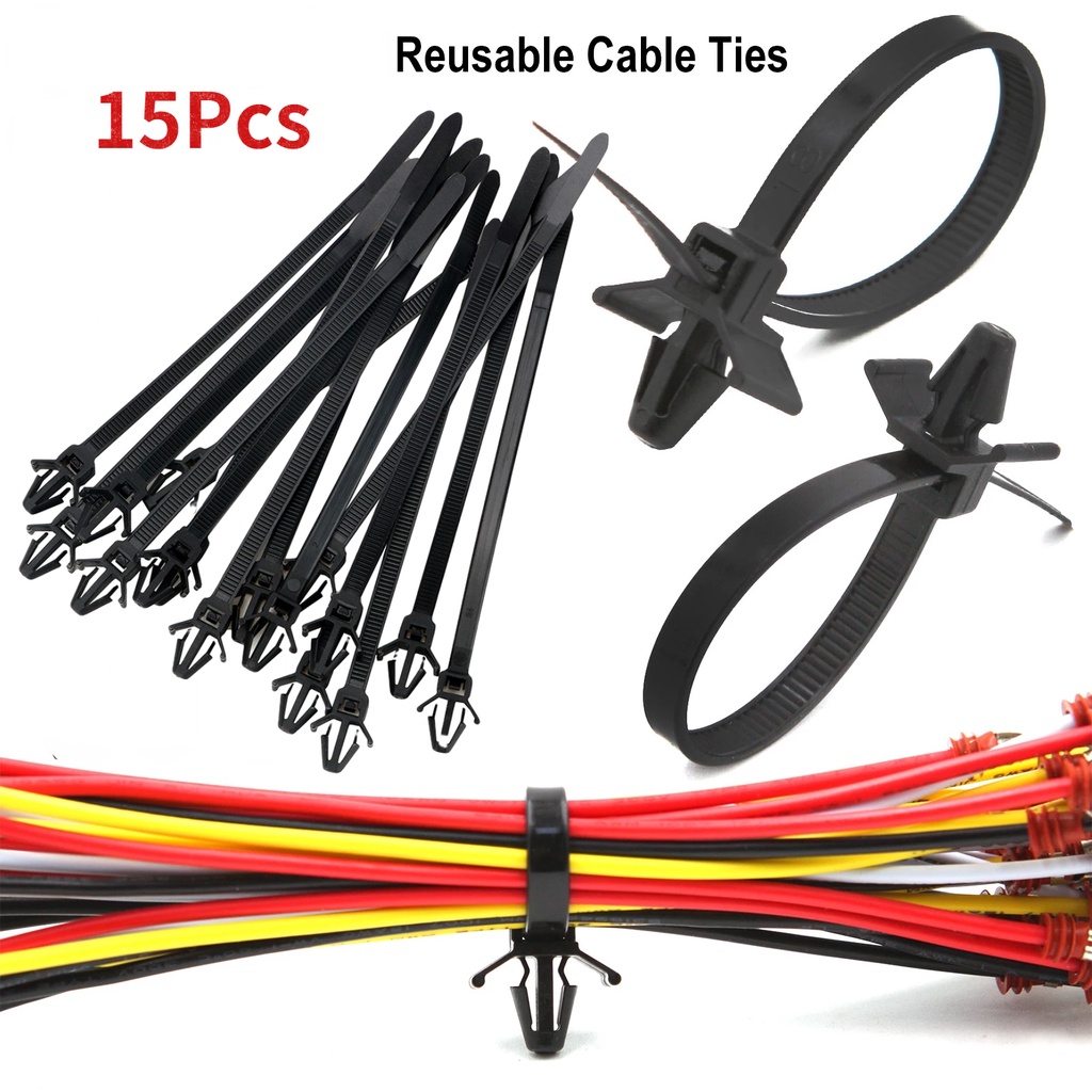 15Pcs Car Mount Wire Tie Clip Releasable Plastic Tie Wrap Cable Fastening Tool for Auto Storage Accessories ราคา 20 บาท*ส่งฟรี