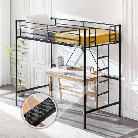 Metal bunk bed with stairs and safety rails for kids