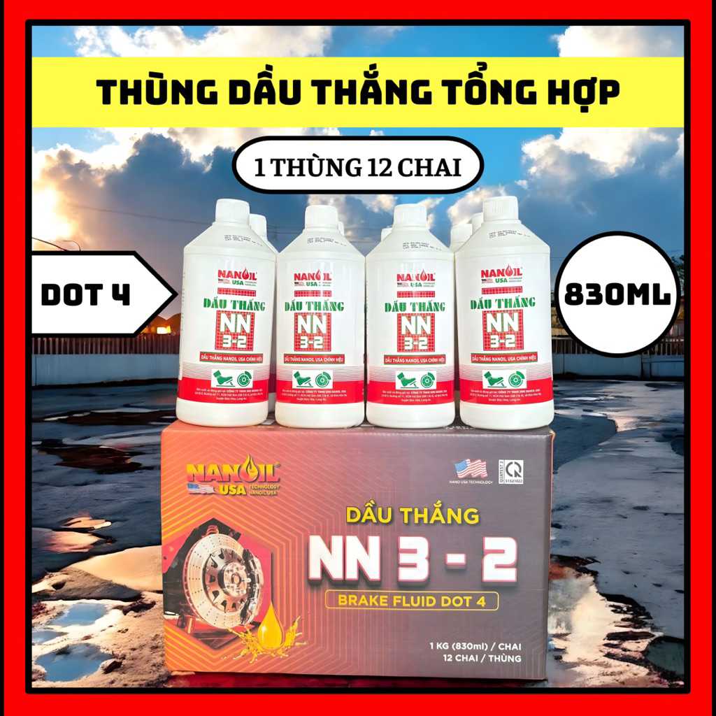 Thùng 12 chai dầu thắng phanh đĩa xe máy ô tô NANOIL USA NN 3-2 (830ml) chất lượng