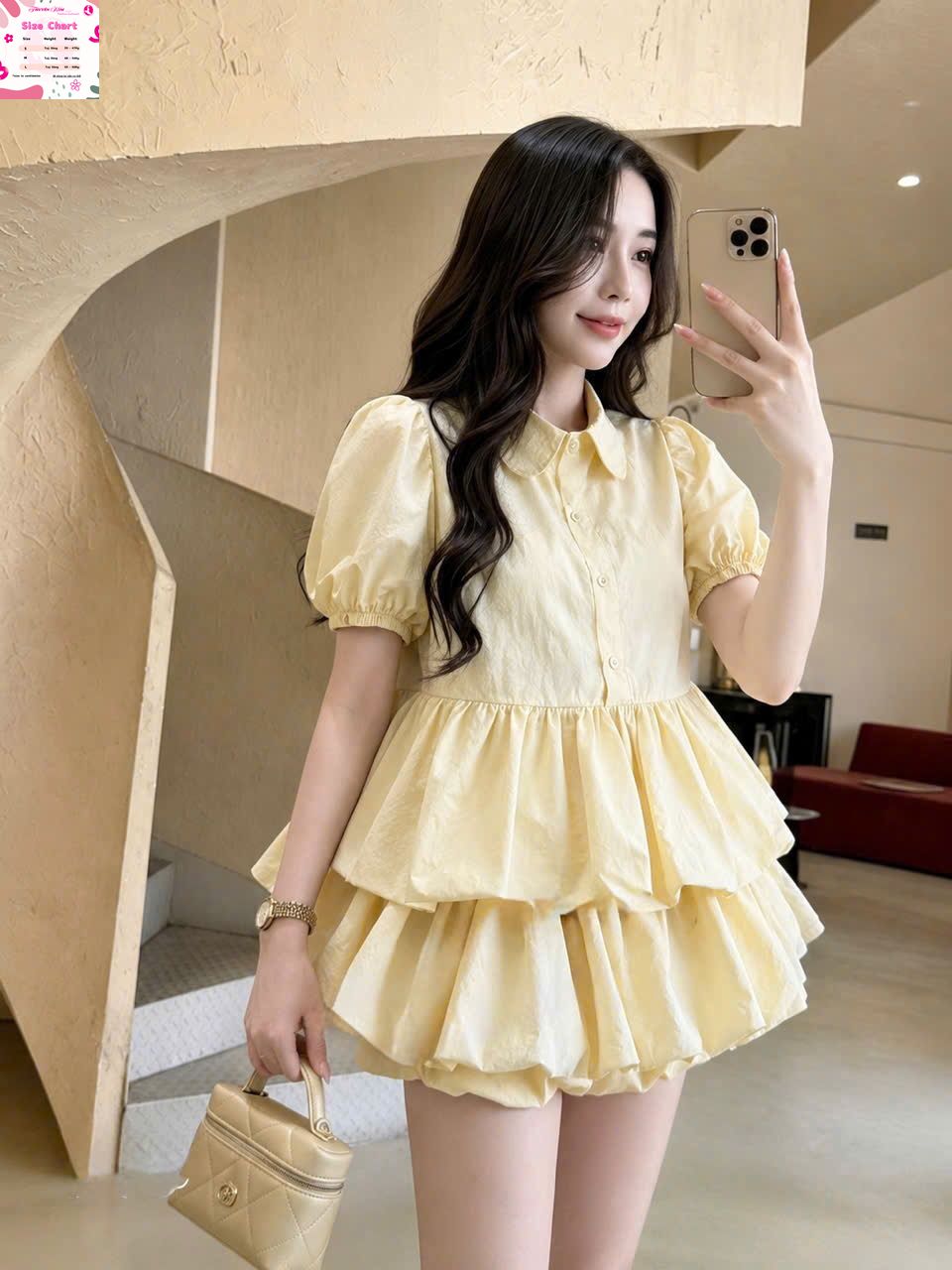 Set váy ngắn áo Babydoll cổ sen thiết kế Mango tay bồng cao cấp mix chấn váy bí ngắn xinh xắn