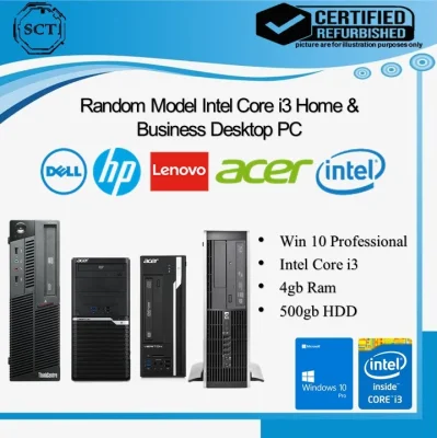 Refurbished Desktop PC For Home / School / Business - WIn 10 / Intel Core i3 / 4GB / 500GB Home & Business Random Model Desktop PC