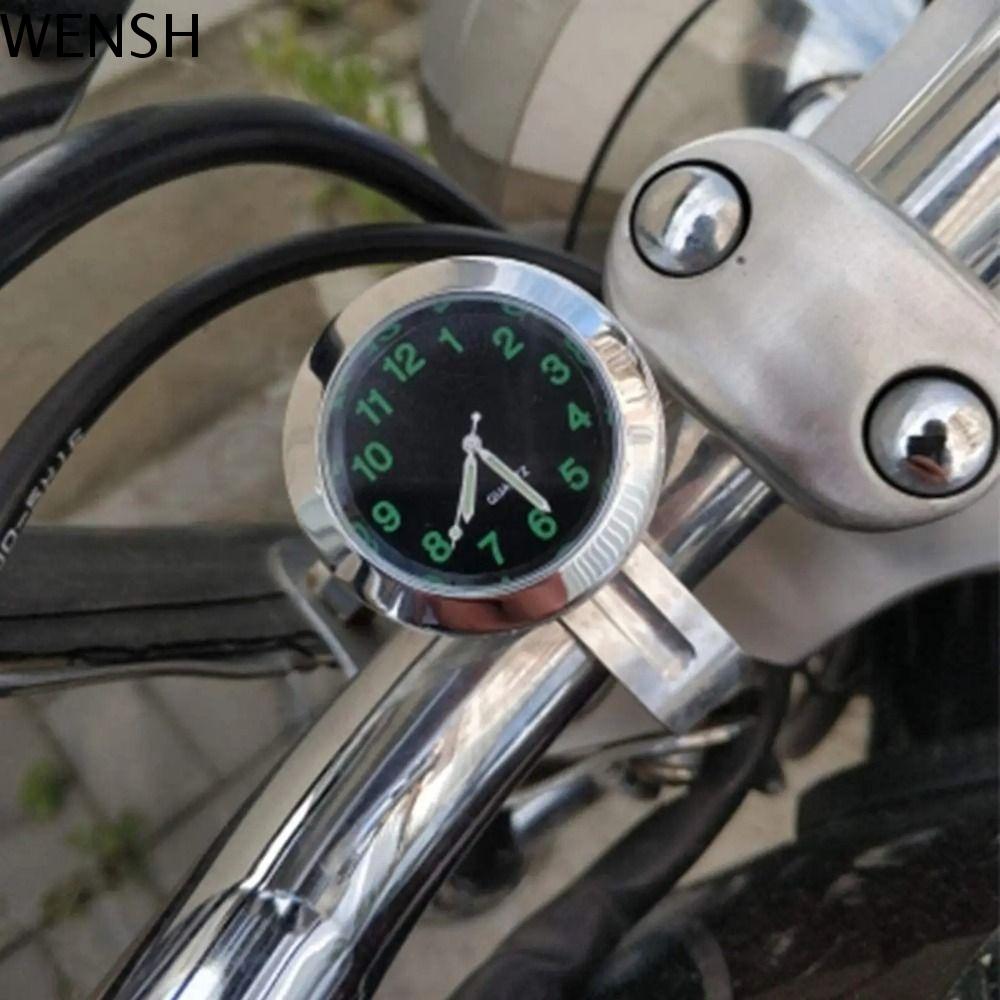 WENSH Vỏ nhôm Đồng hồ thạch anh xe máy Chống thấm nước Sáng Đồng hồ phát sáng Giá đỡ tay lái 22-25mm Đồng hồ gắn trên tay lái Sử dụng xe máy