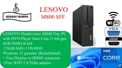 LENOVO ThinkCentre M800 SFF Desktop Intel Core i7-6th gen 8GB RAM, 128GB SSD (OS Install)+1TB HDD windows 11 pro,[Refurbished]
