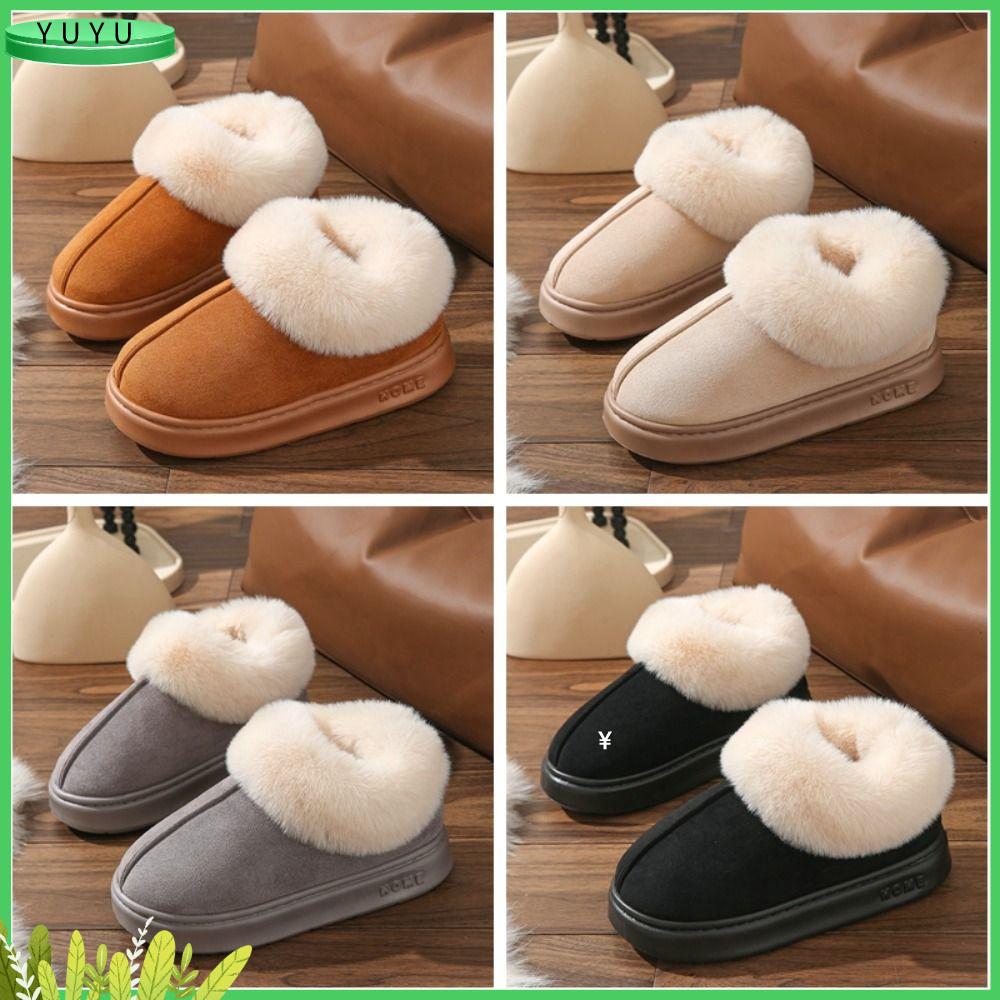 YUYU Đồ nhồi bông Giày tuyết Lông thú giả Mềm mại Đôi dép mềm  Thoải mái Giày cao cổ Mùa đông