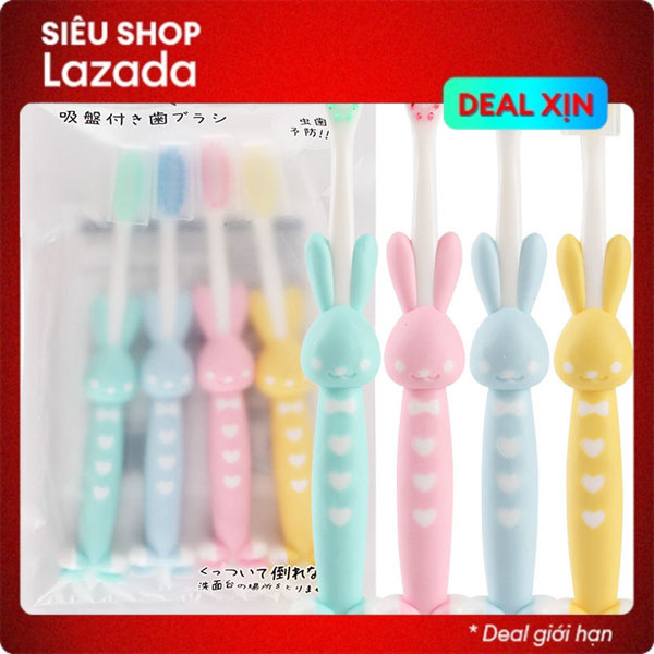 Set 4 bàn chải hình thú lông mềm, có nắp cho bé dùng cả 1 năm
