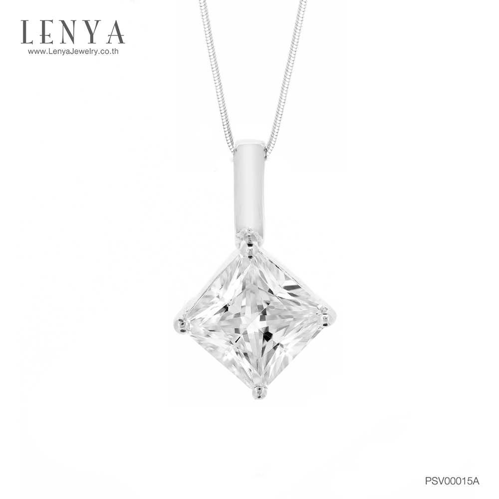 Lenya Cz Diamondlike Pendant, Square Shape, Adds a Comfortable Look, Size 7 Mm, 925 Sterling Silver Body with White Gold Plating. ราคา 3,400 บาท*ส่งฟรี