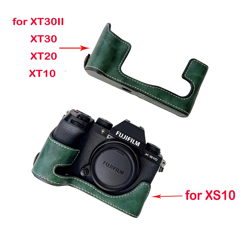 Chất liệu da PU trường hợp Túi máy ảnh cho Fujifilm XT10 XT20 X-T30 xt30 xs10 bọc một nửa vỏ bảo vệ 