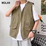 MOLAN Áo vest nam Áo vest nam áo khoác không tay Nam Mỹ Retro