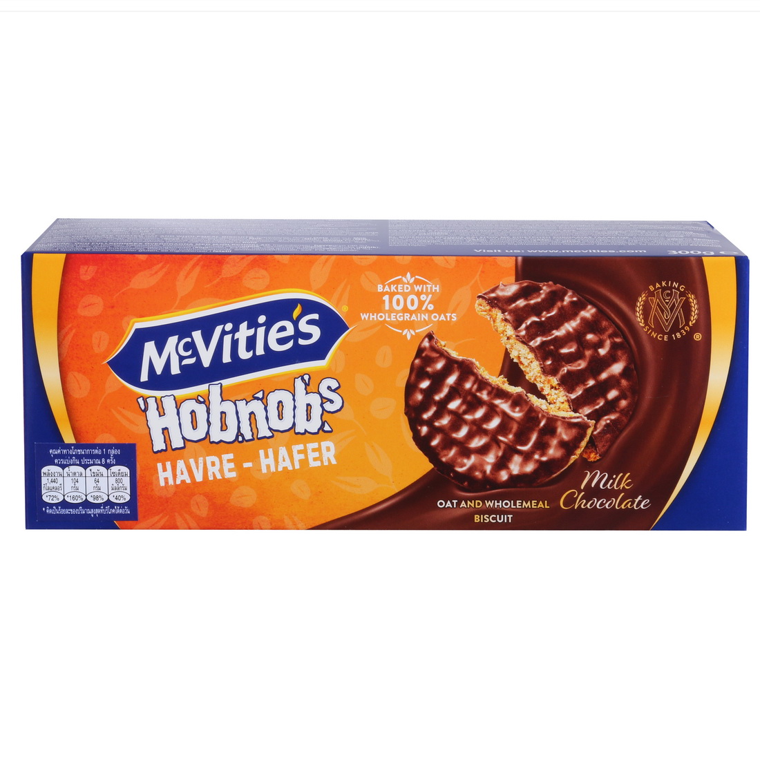 Mcvities Hob Nobs Oat and Wholemeal Milk Chocolate Biscuits 300G. ราคา 105 บาท*ส่งฟรี