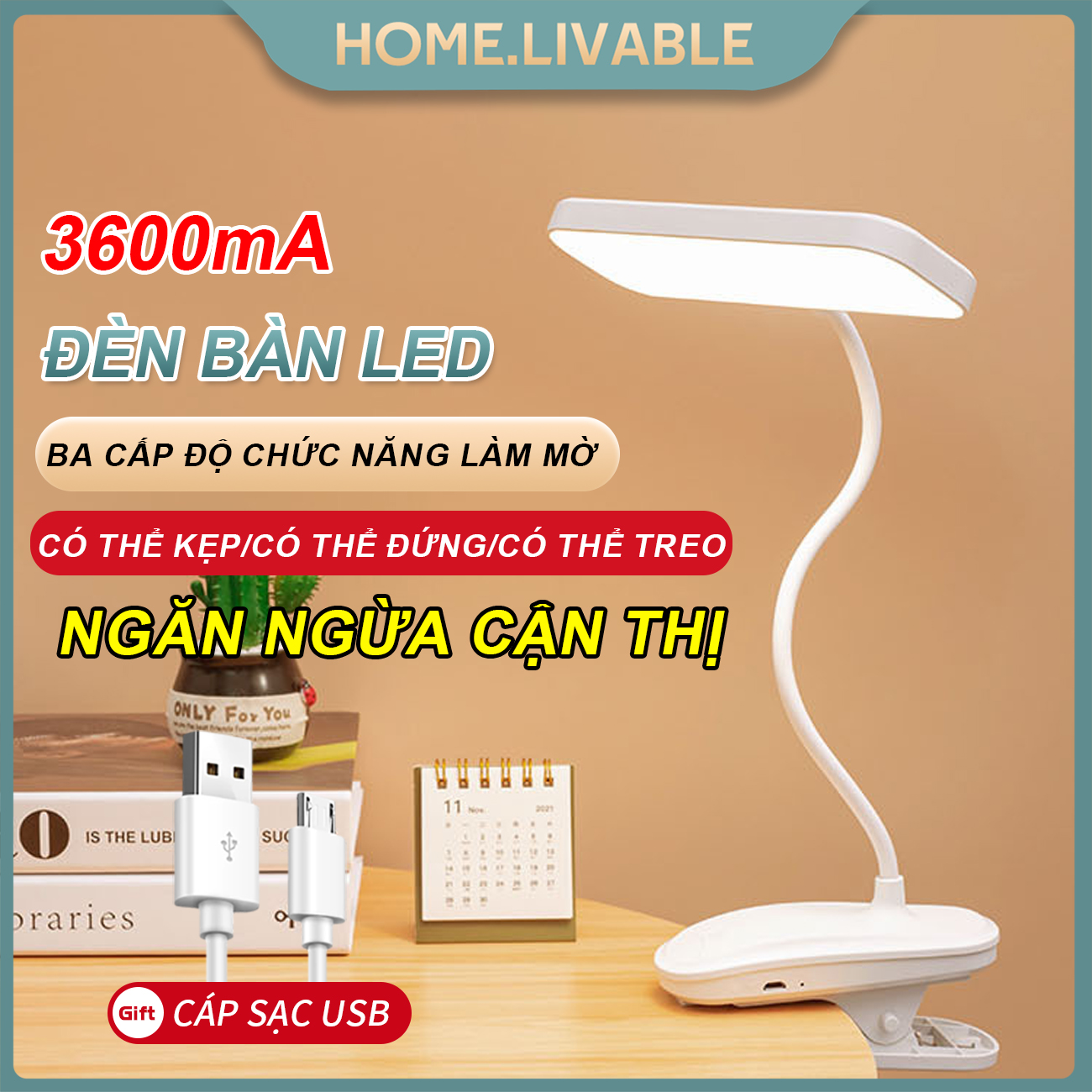 Đèn học đèn led kẹp bàn bảo vệ mắt khi học tầm nhìn bảo vệ mắt có thể sạc lại dành cho học sinh