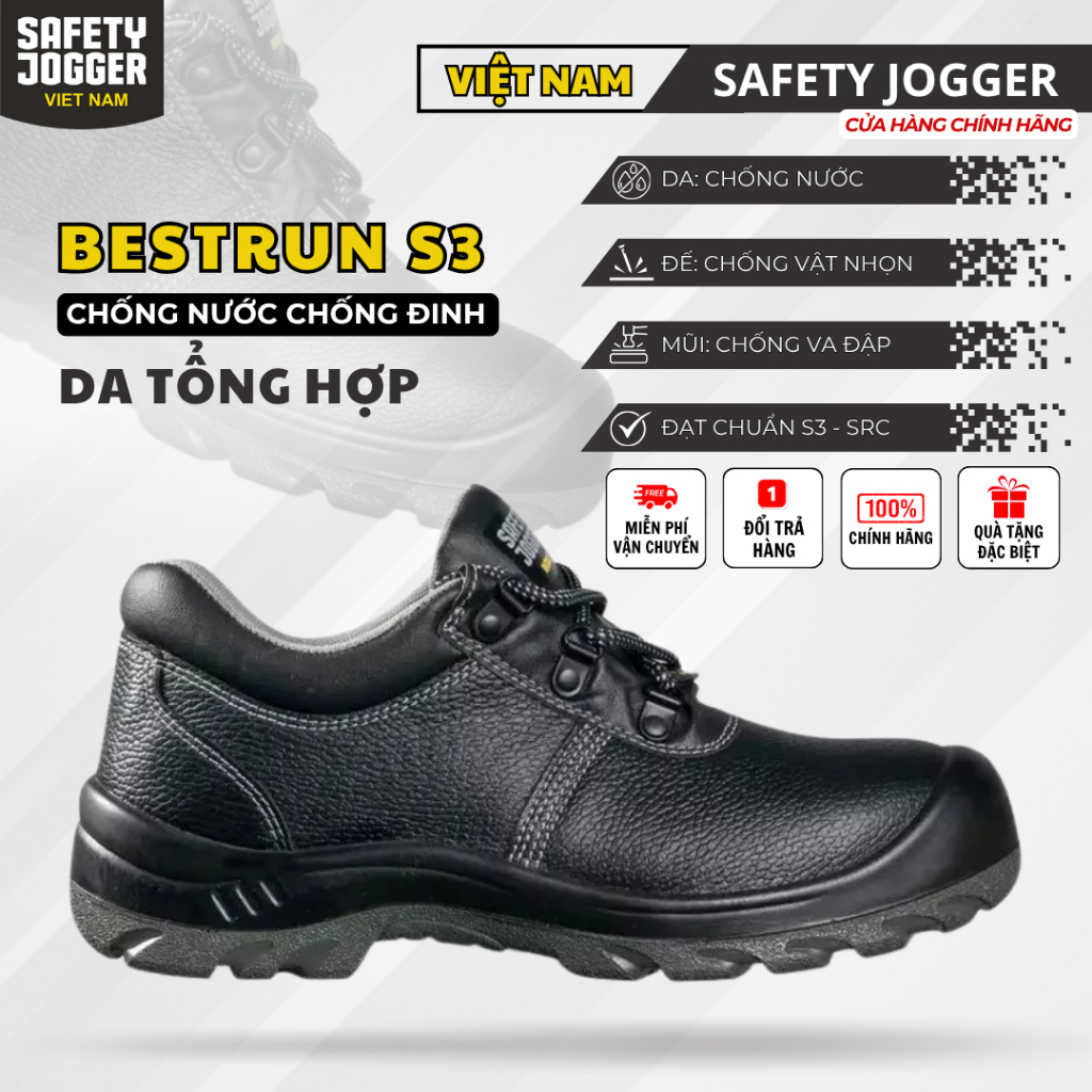 Giày Bảo Hộ Safety Jogger Bestrun S3 Chống Thấm Nước Chống Trơn Trượt Dầu Mỡ Chống Đinh Đâm Xuyên Va Đập Chống Tĩnh Điện