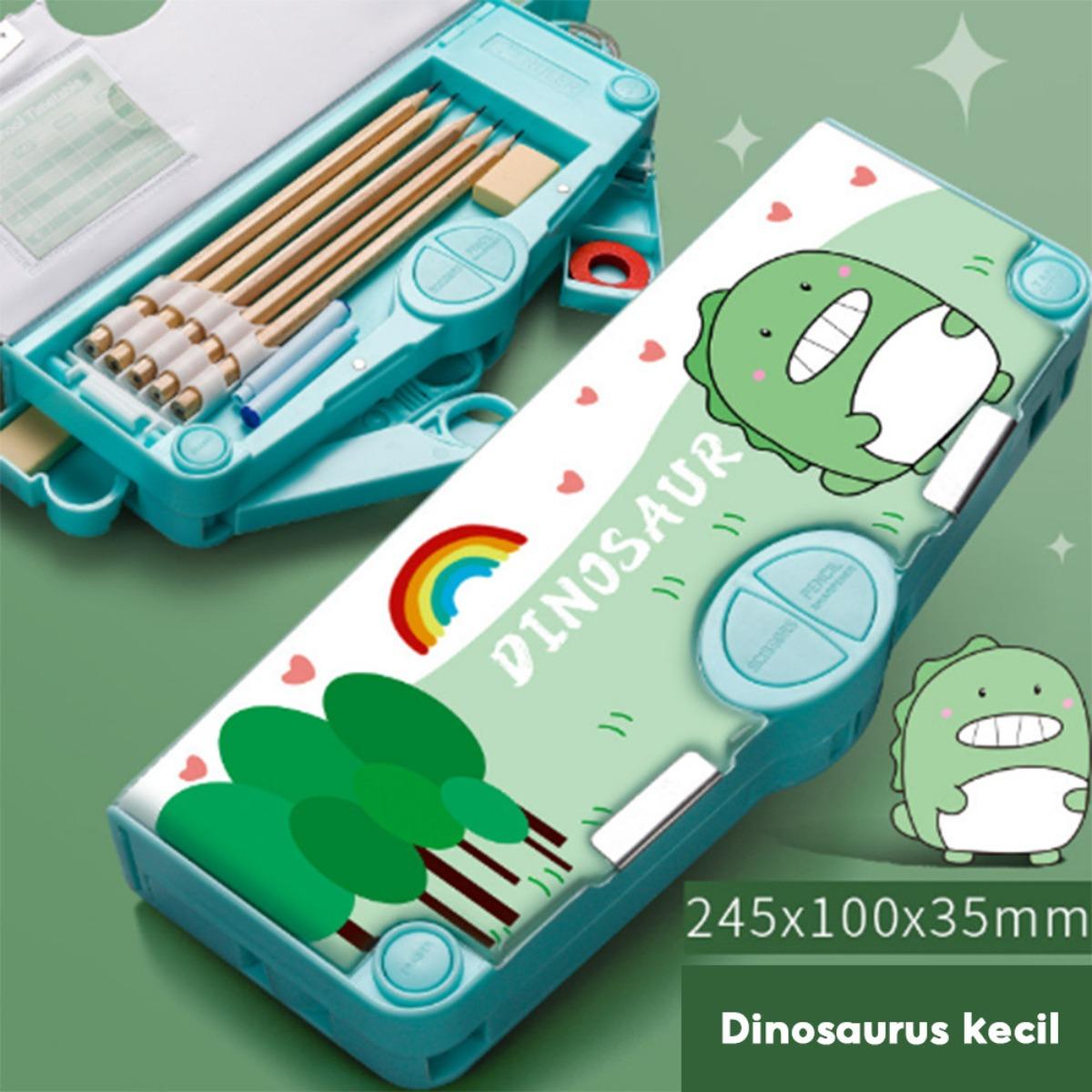 Kapasitas Besar Lapisan Ganda Kotak Pensil Motif Kartun Cocok untuk Anak Sekolah Multifungsi Rautan