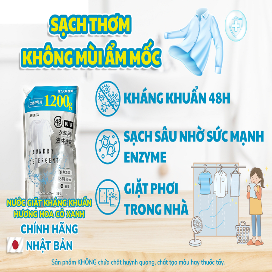 Nước giặt KOHNAN enzym kép kháng khuẩn, hương hoa tự nhiên 1200gr