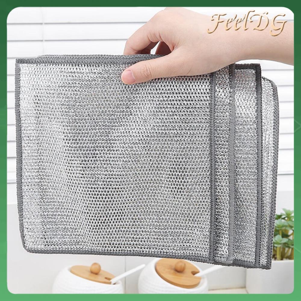 FEELDG 10pcs Sản phẩm vệ sinh Giẻ lau chén bằng dây Một lớp Không dính Vải làm sạch dây thép Bền Ướt và khô Khăn lau đĩa bằng dây thép Nhà bếp