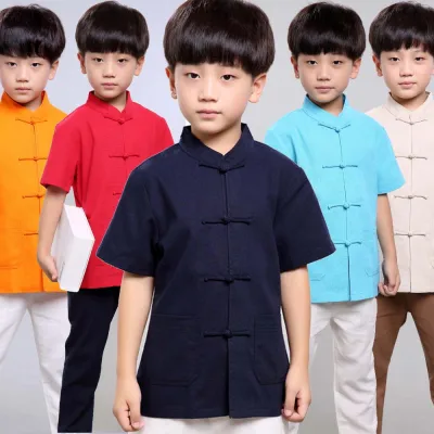 [SG Ready Stock] TZ015 New Toddler Boys Orange Red Blue Top CNY Tangzhuang Traditional Shirt [Little Gems]