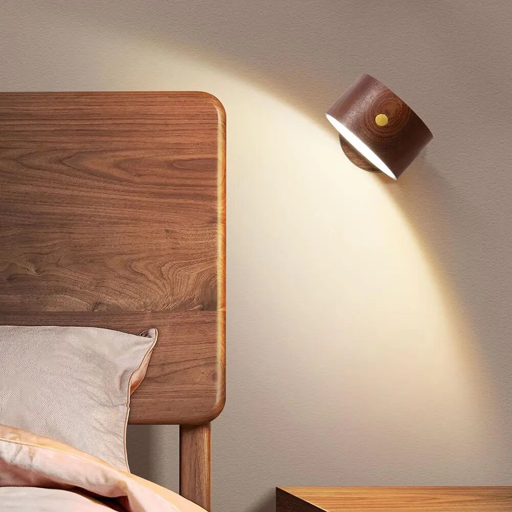 Wooden Led Bedse Light Dimming Usb Charging 360° Rotating Magnetic Ball Adjustable Touch Control Eye Protection Night Lamp