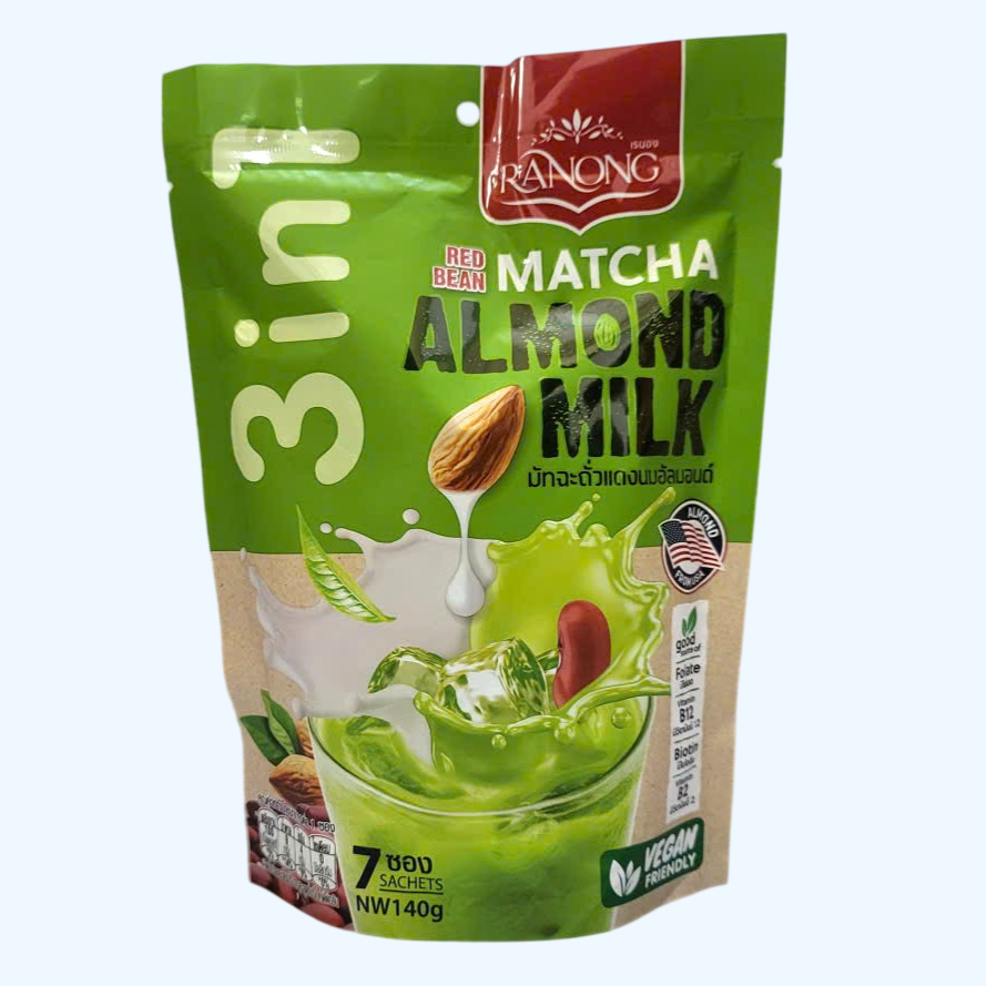 túi XANH LÁ 140gr / 7 gói -- TRÀ SỮA HẠNH NHÂN MATCHA VỊ ĐẬU ĐỎ RANONG TEA 3 in 1 Instant Green Tea Latte