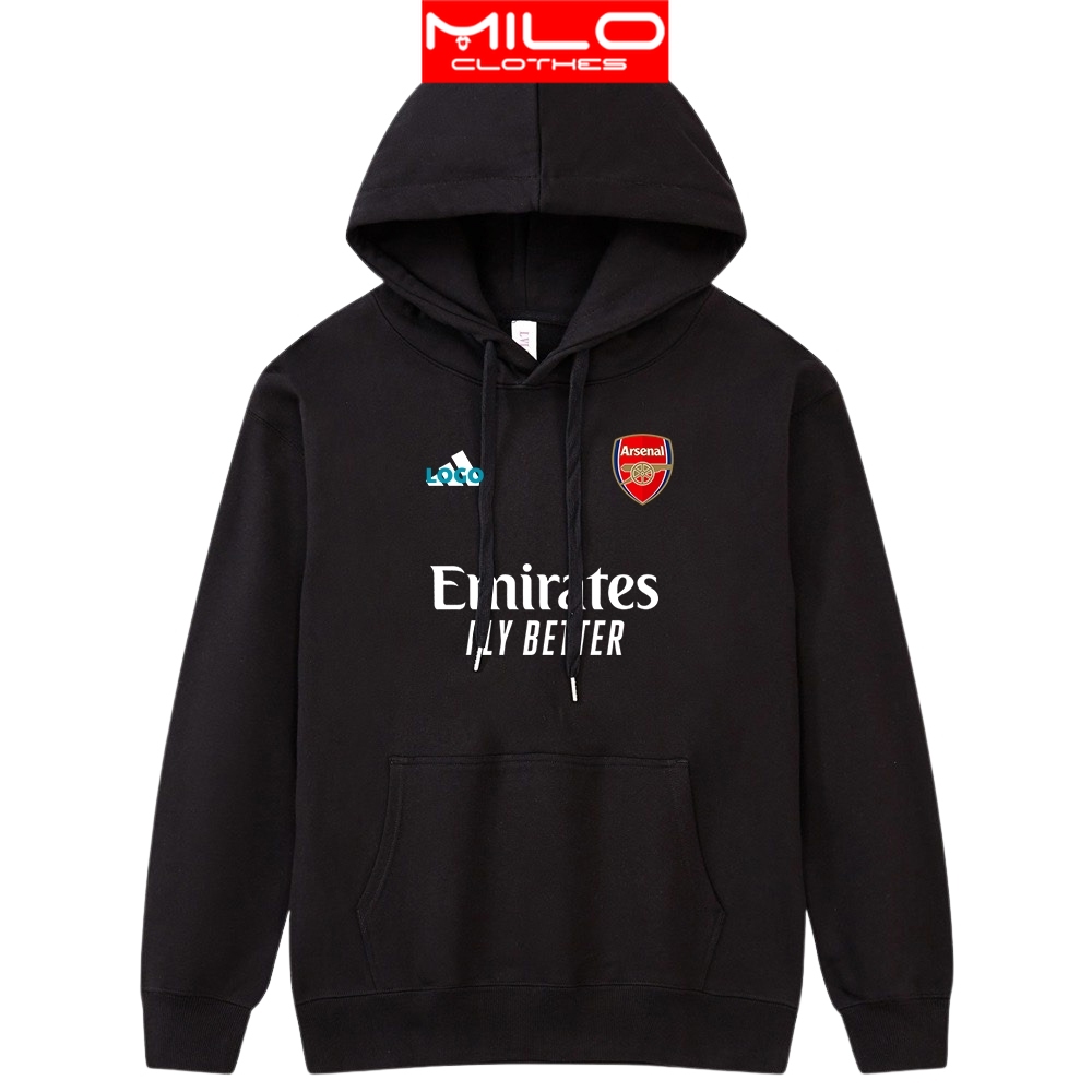 Áo hoodie Arsenal phiên bản áo đấu vải nỉ bông 2 lớp form rộng - Áo khoác gunner có mũ trùm đầu