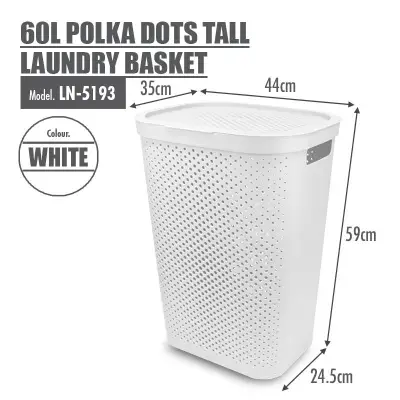 HOUZE - 60L Polka Dots Tall Laundry Basket (White)