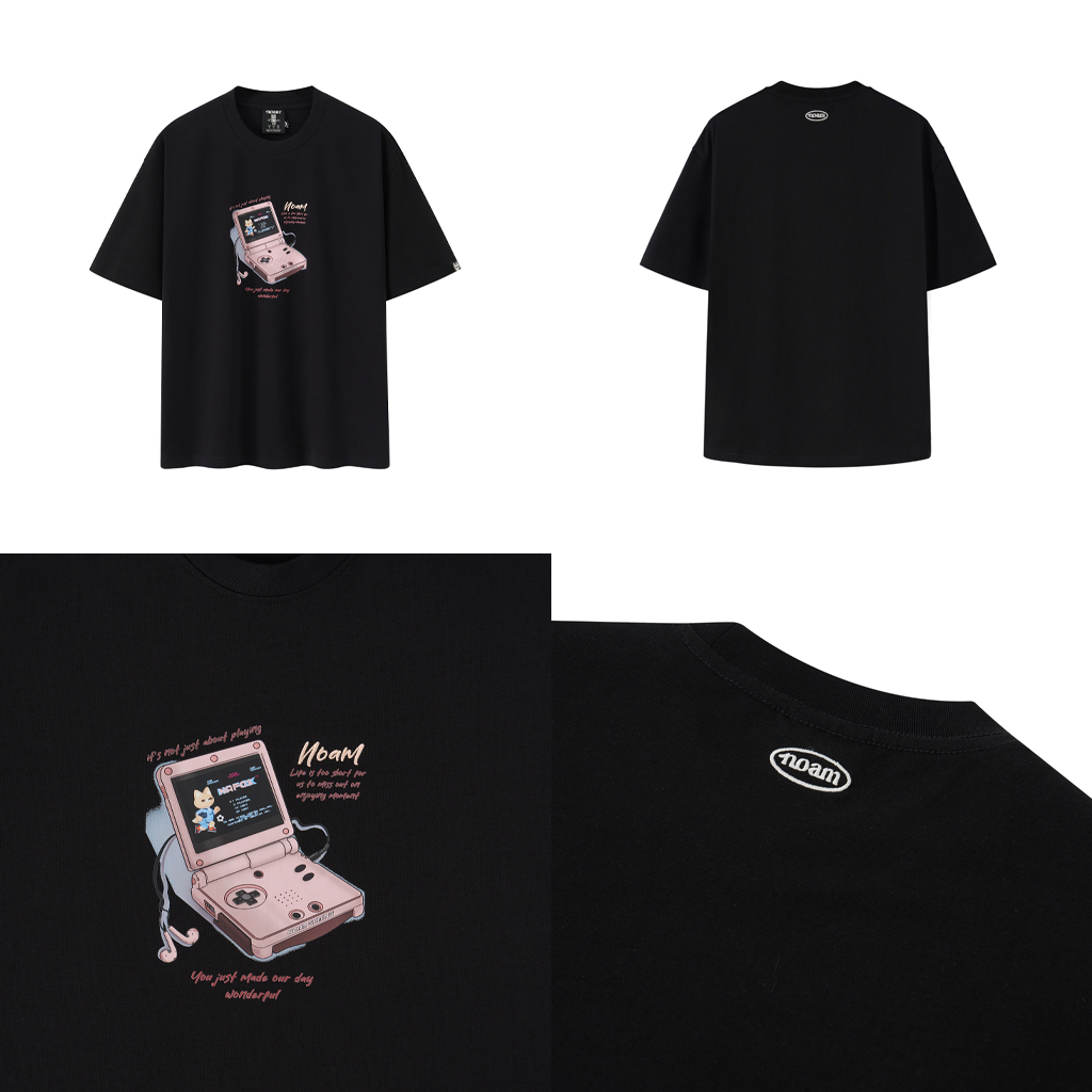 Áo thun Form rộng NOAM Gamez 100% Cotton 280GSM - Màu Đen/ Trắng