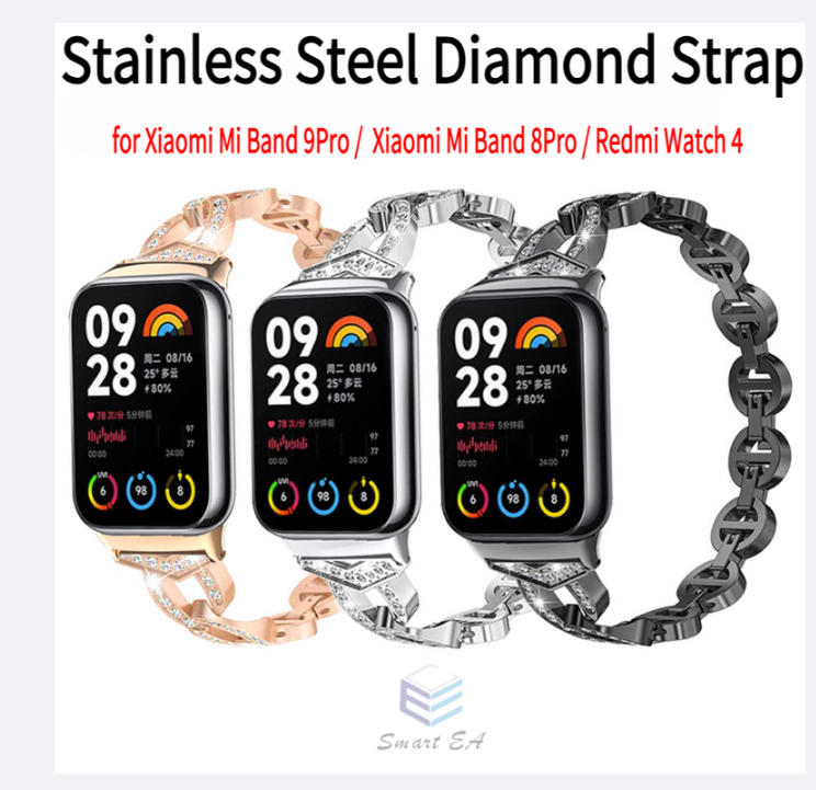 Stainless Steel Strap for Xiaomi Mi Band 9 Pro 9Pro / Xiaomi Mi Band 8 Pro 8Pro / Xiaomi Redmi Watch 4 Bracelet Straps Metal Connector Diamond Wrist Band for Xiaomi Smart Band9 Pro Xiaomi Smart Band8 Pro Watch Strap Replacement Bracelet Accessories Harga 22 Ringgit*Penghantaran Percuma