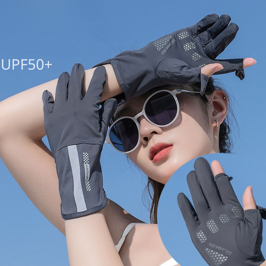 Găng Tay Đi Nắng Hở Ngón Chống Trượt Bao Kín Tay Chống Tia UV Thoáng Khí Lái Xe Nữ Mùa Hè Thời Trang