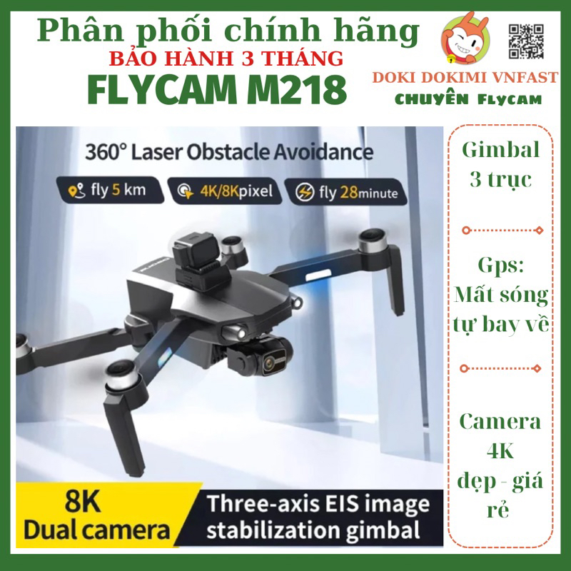 Flycam M218 - gimbal 3 trục - 4K giá rẻ - Phiên bản Có Khe Gắn Thẻ Nhớ - BH 3 tháng