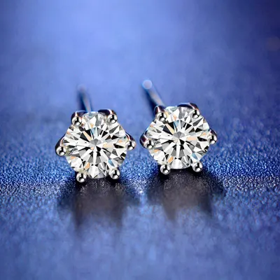 Real Moissanite Diamond Gemstone Earrings Each 0.5 Carat /1 Carat/2 Carat D Color Ladies 925 Sterling Silver Solitaire High Jewelry Wedding
